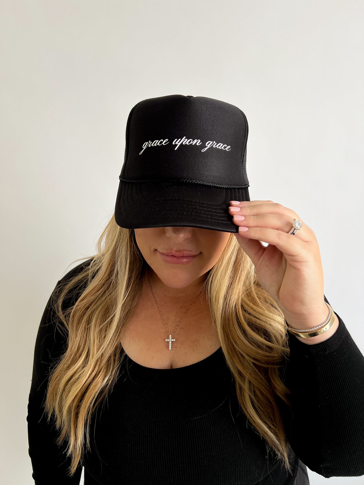 GRACE UPON GRACE TRUCKER HAT // BLACK