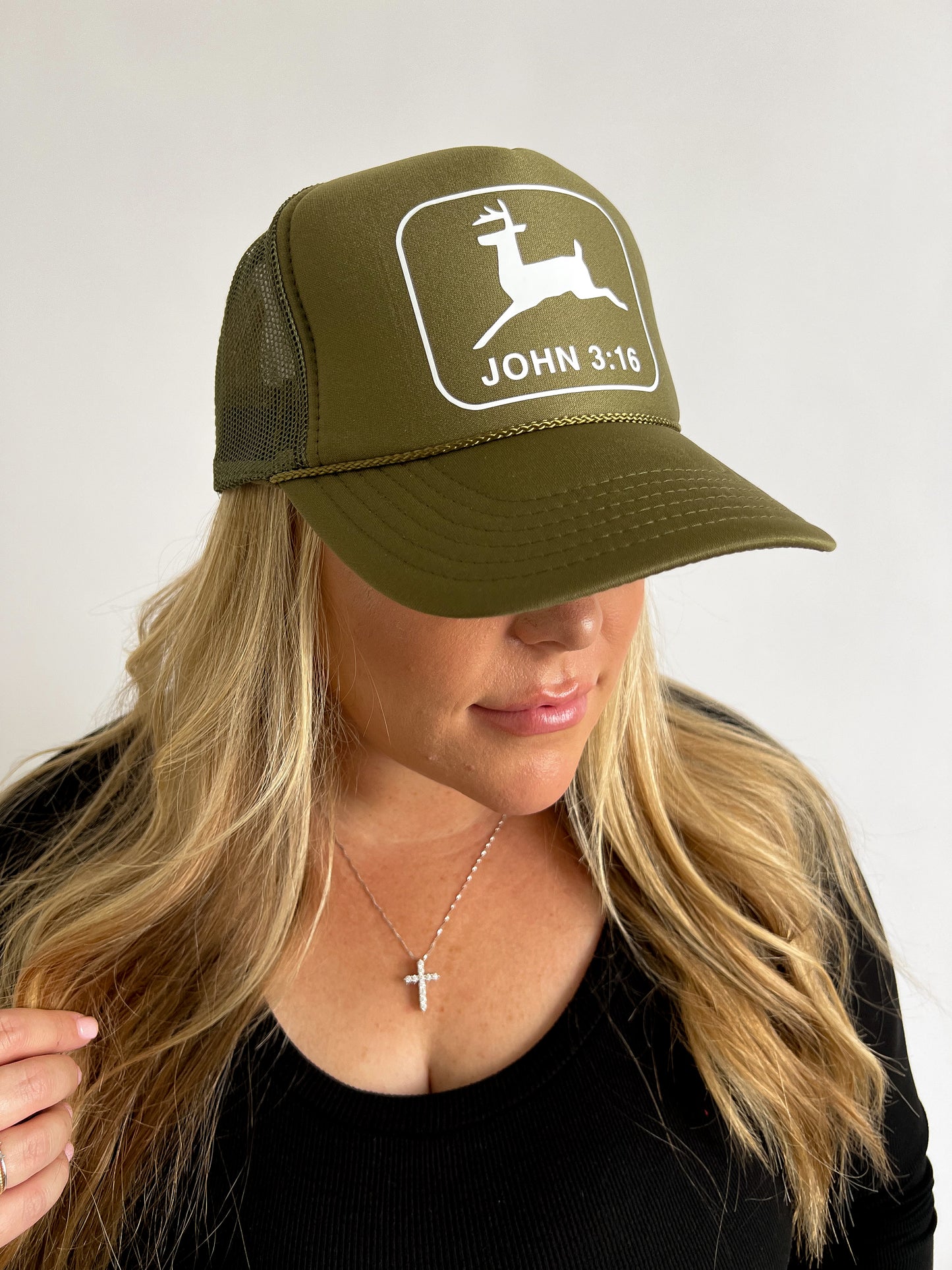 JOHN 3:16 TRUCKER HAT // OLIVE