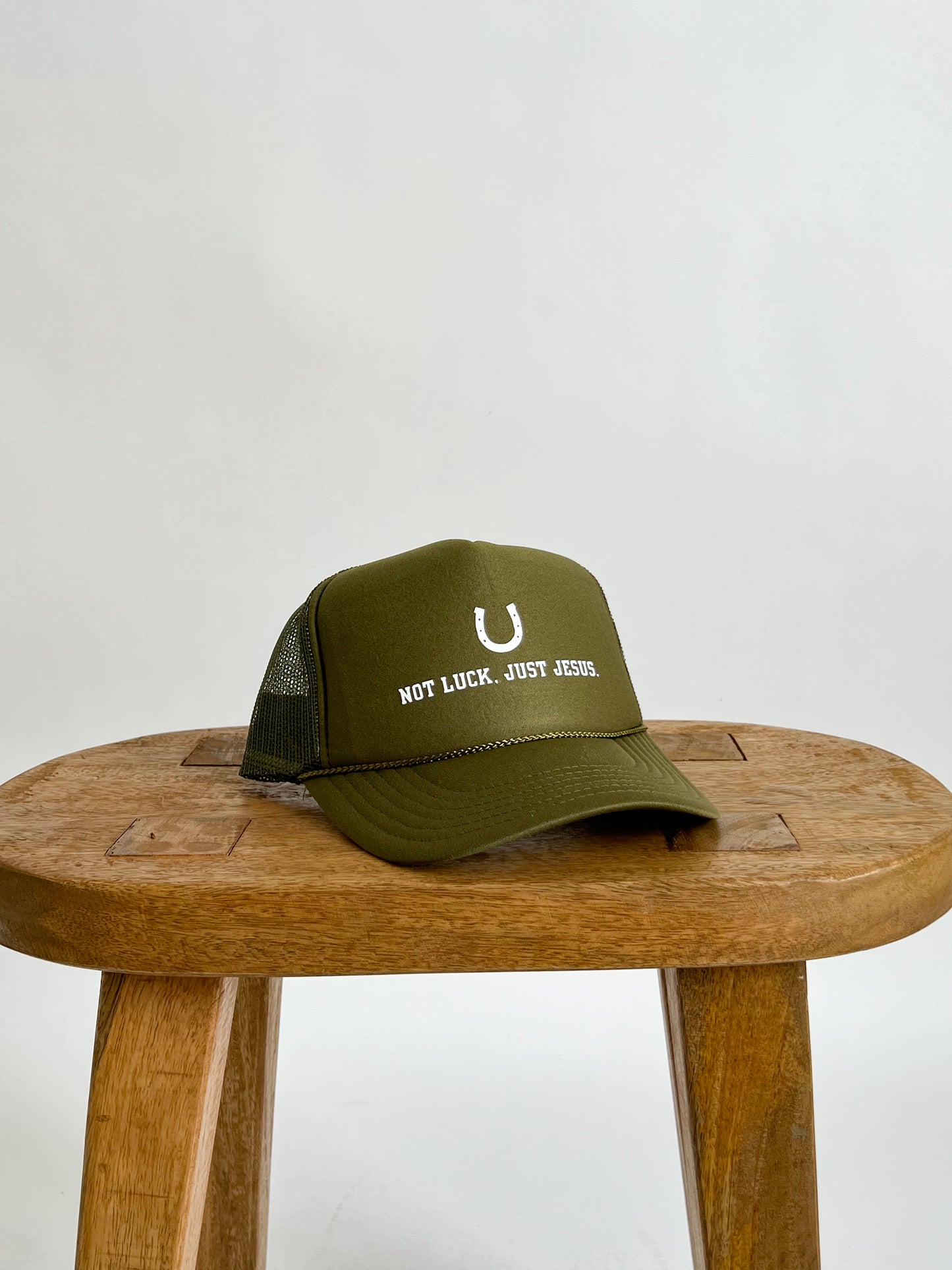 NOT LUCK, JUST JESUS TRUCKER HAT // OLIVE