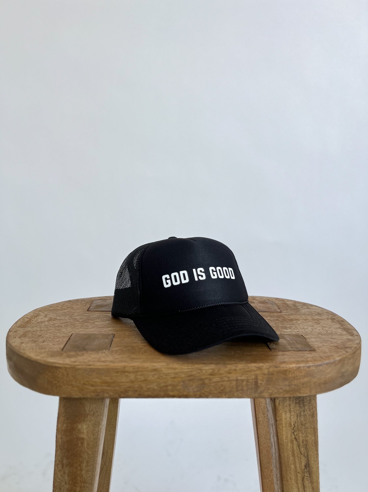 GOD IS GOOD TRUCKER HAT // BLACK