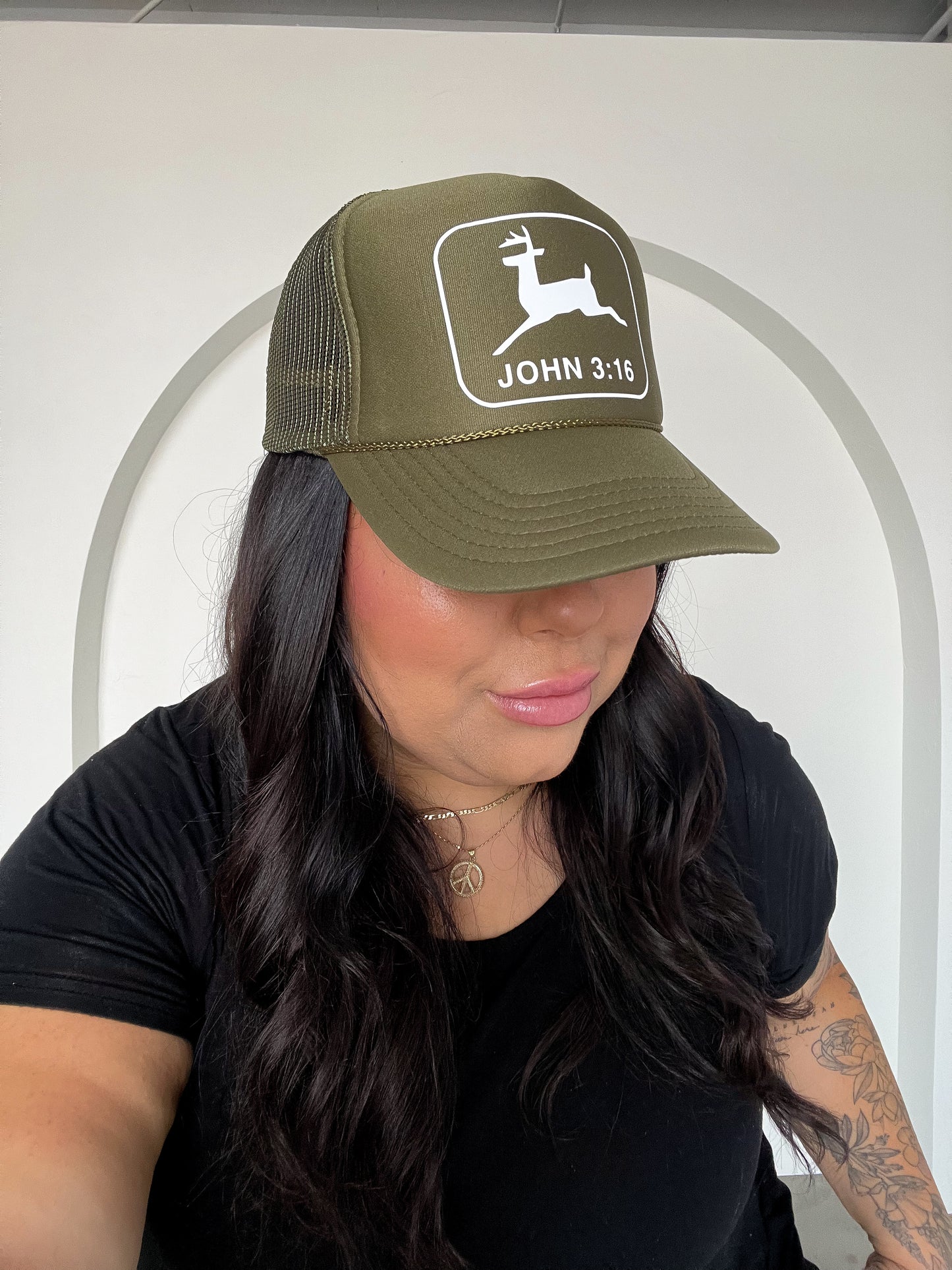 JOHN 3:16 TRUCKER HAT // OLIVE
