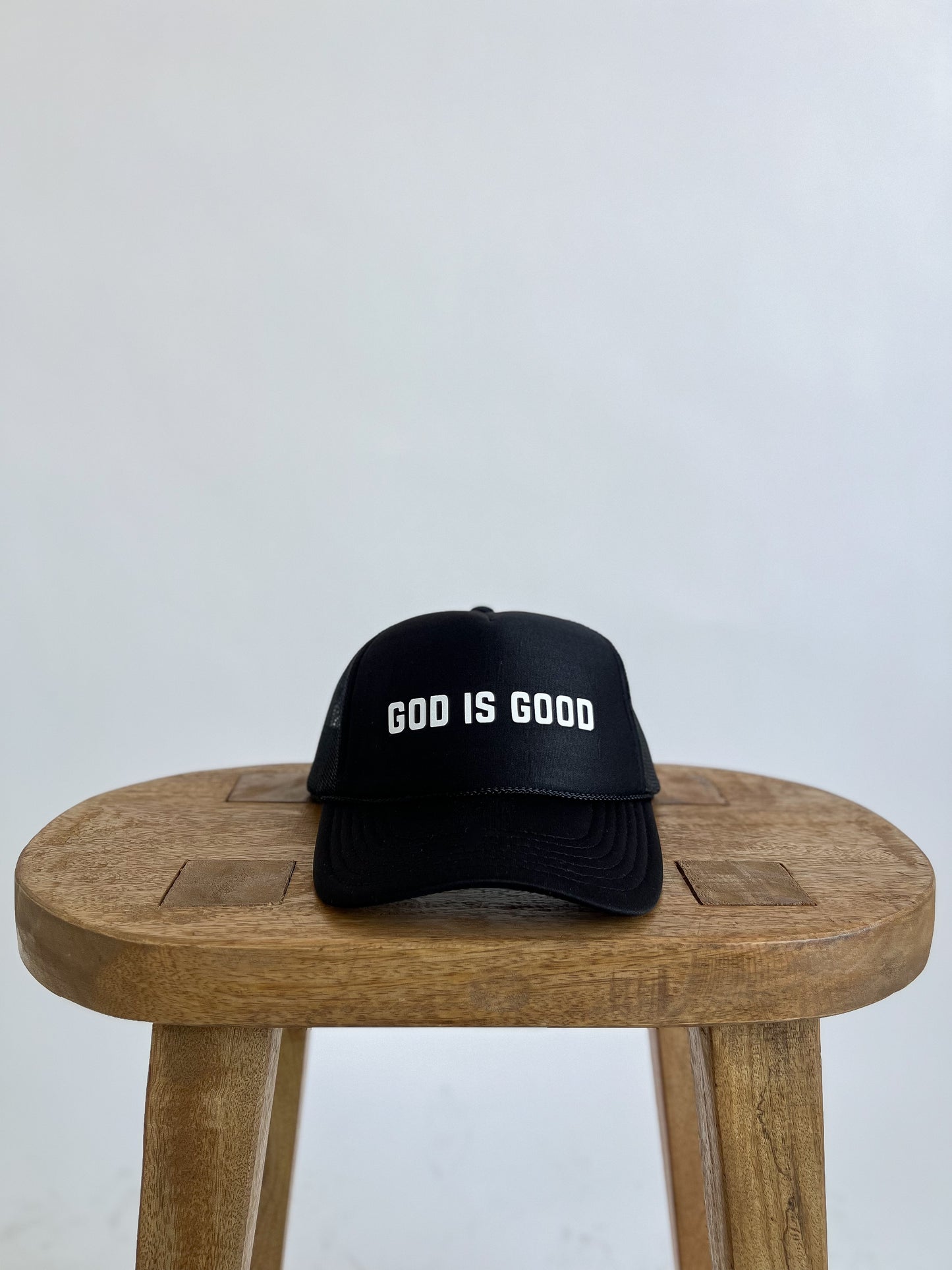 GOD IS GOOD TRUCKER HAT // BLACK