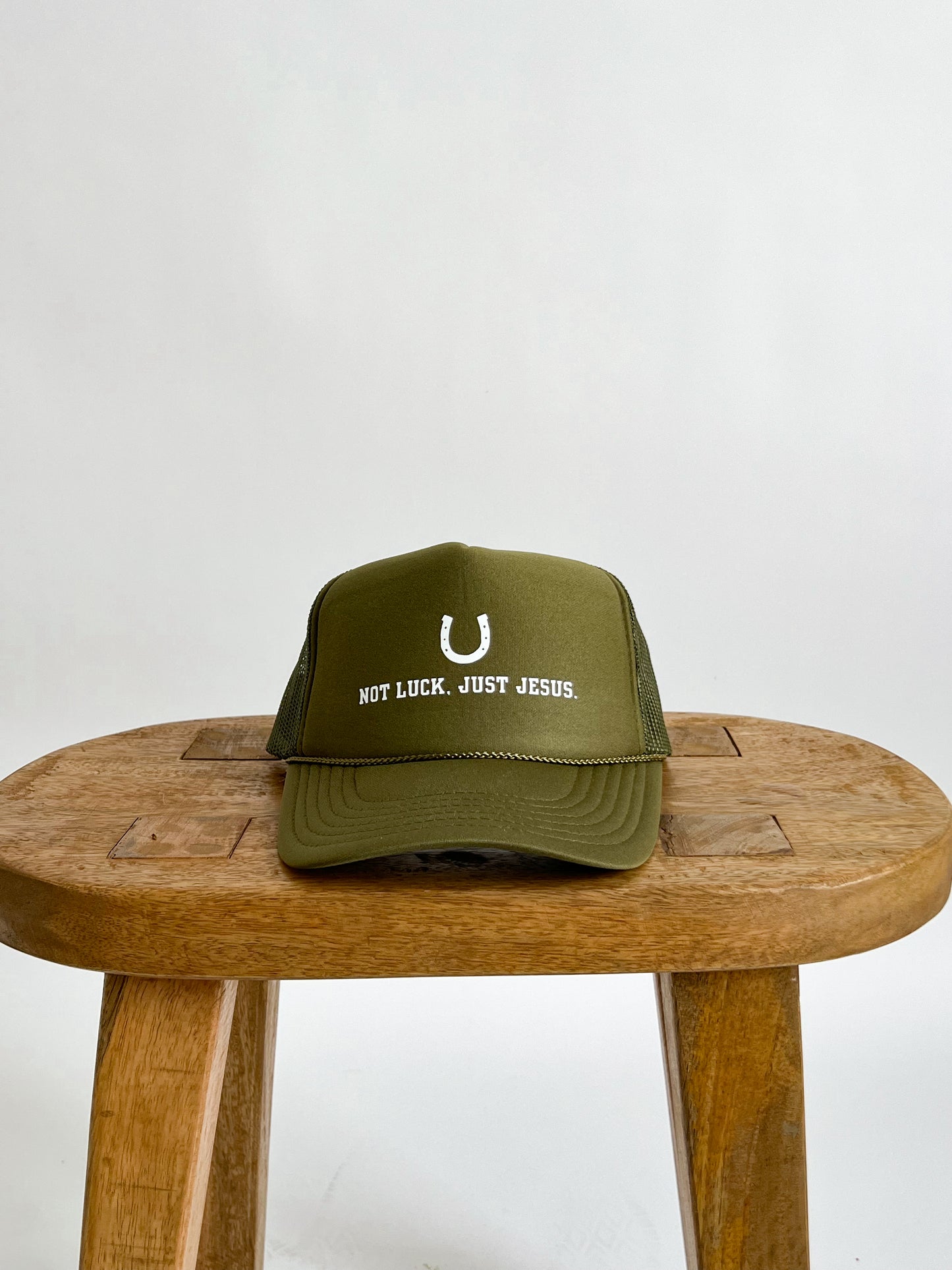NOT LUCK, JUST JESUS TRUCKER HAT // OLIVE
