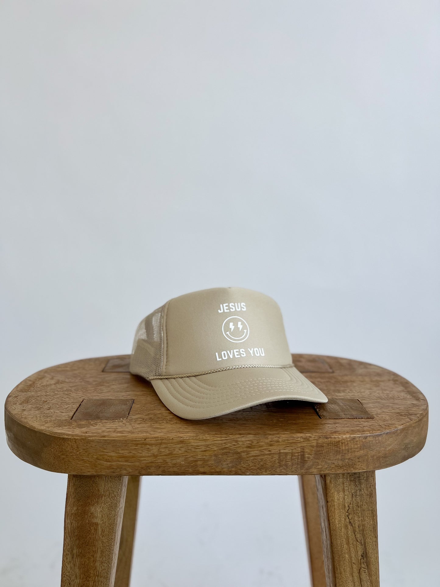 JESUS LOVES YOU TRUCKER HAT // BEIGE