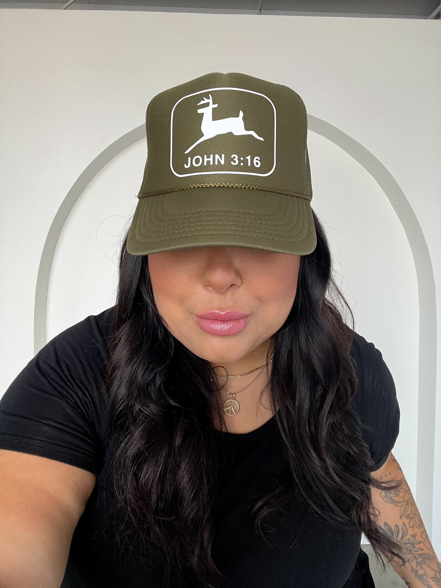 JOHN 3:16 TRUCKER HAT // OLIVE