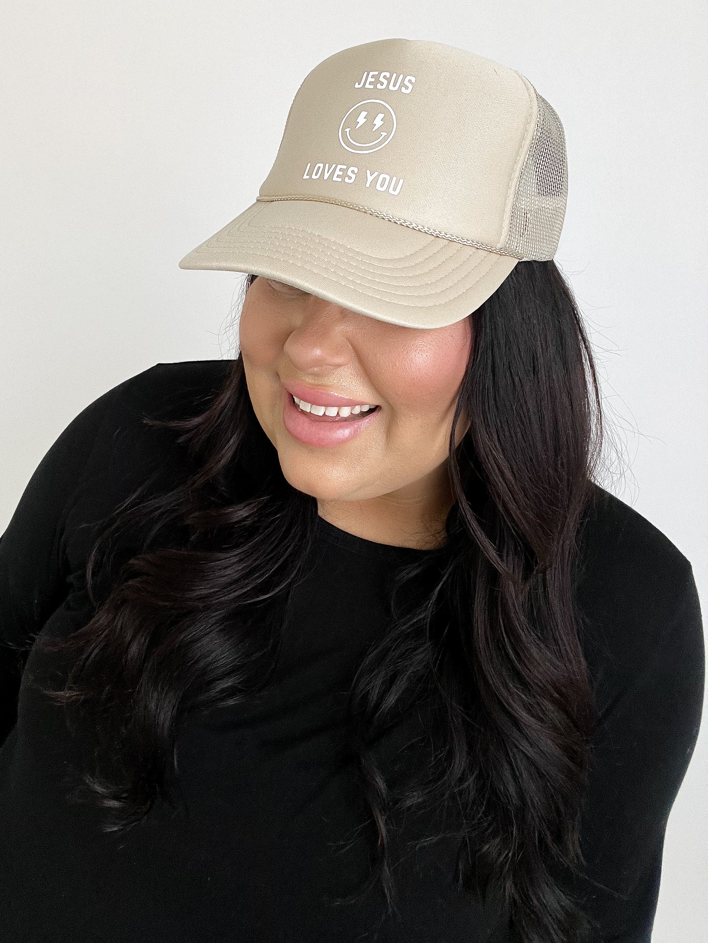 JESUS LOVES YOU TRUCKER HAT // BEIGE