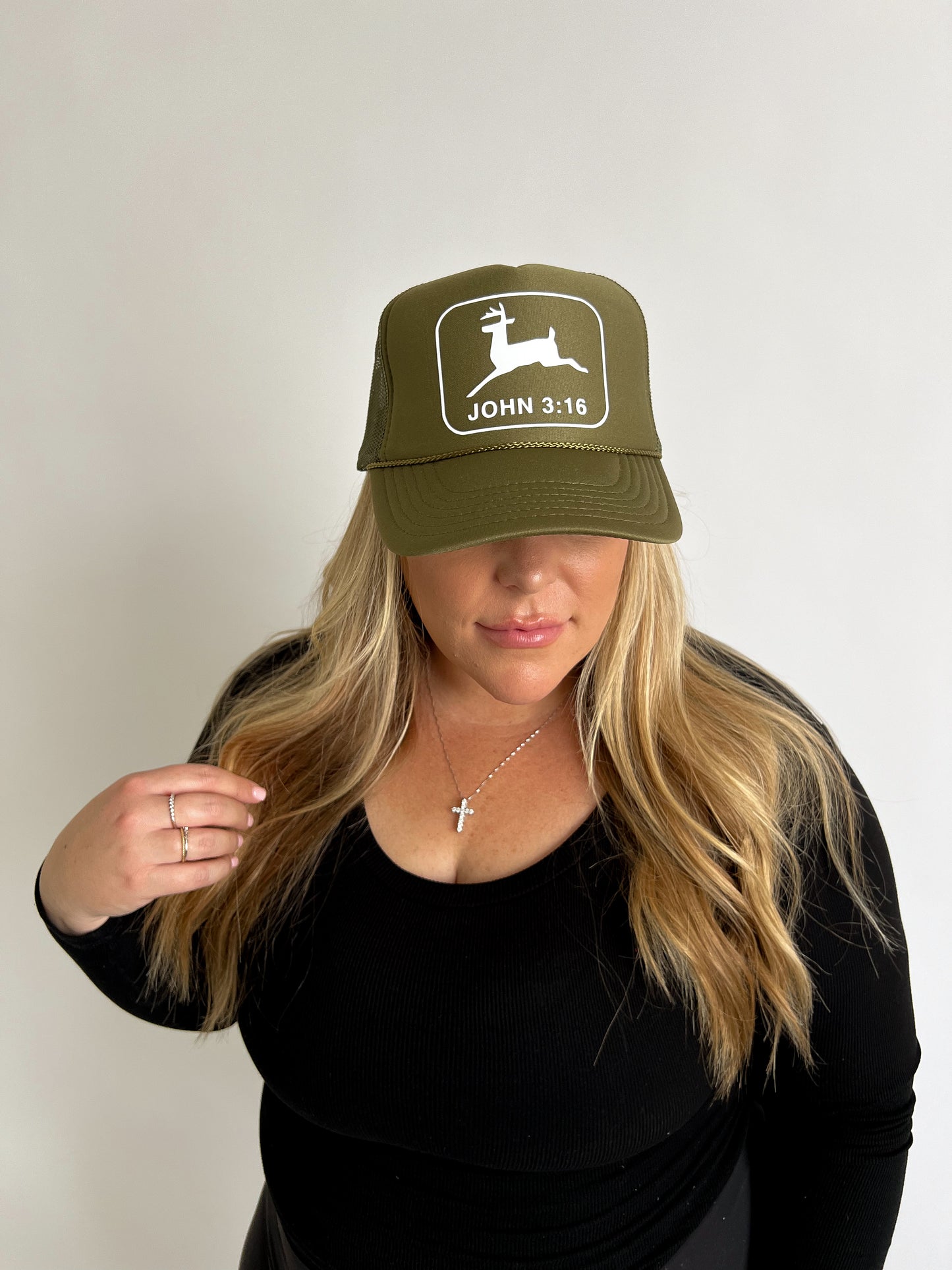 JOHN 3:16 TRUCKER HAT // OLIVE