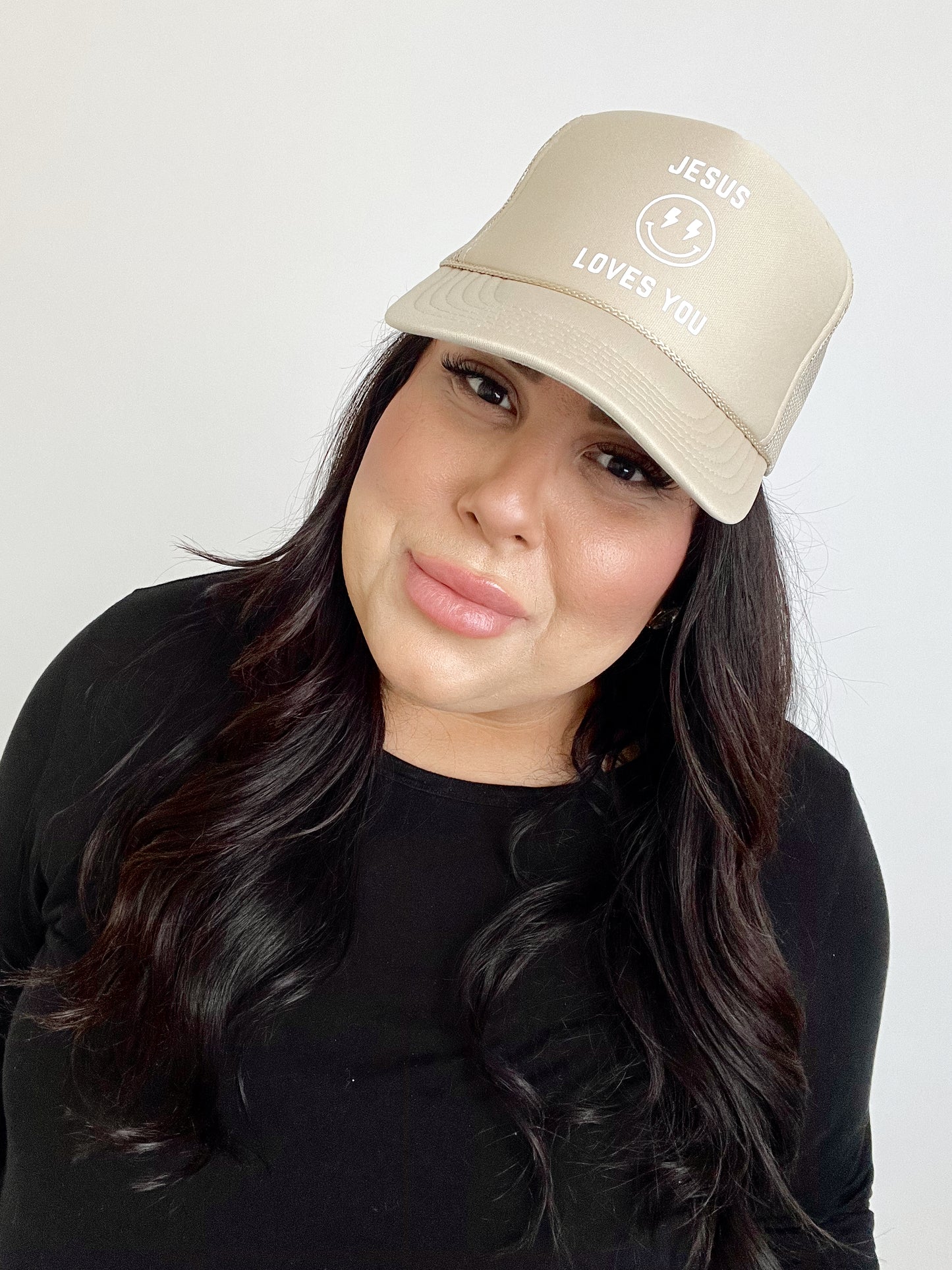 JESUS LOVES YOU TRUCKER HAT // BEIGE